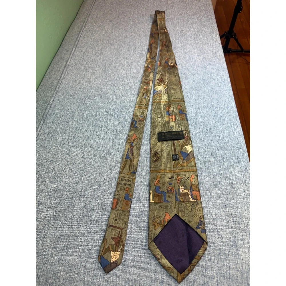 Vintage British Museum 100% Silk Tie Ancient History Egyptian Hieroglyphics
